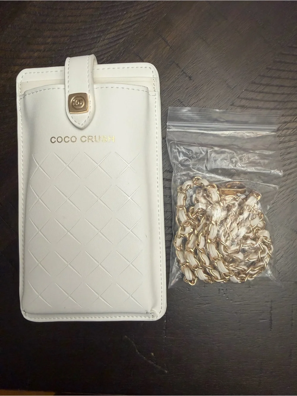 GWP!! White Quilted Crossbody Phone Wallet with Gold Chain